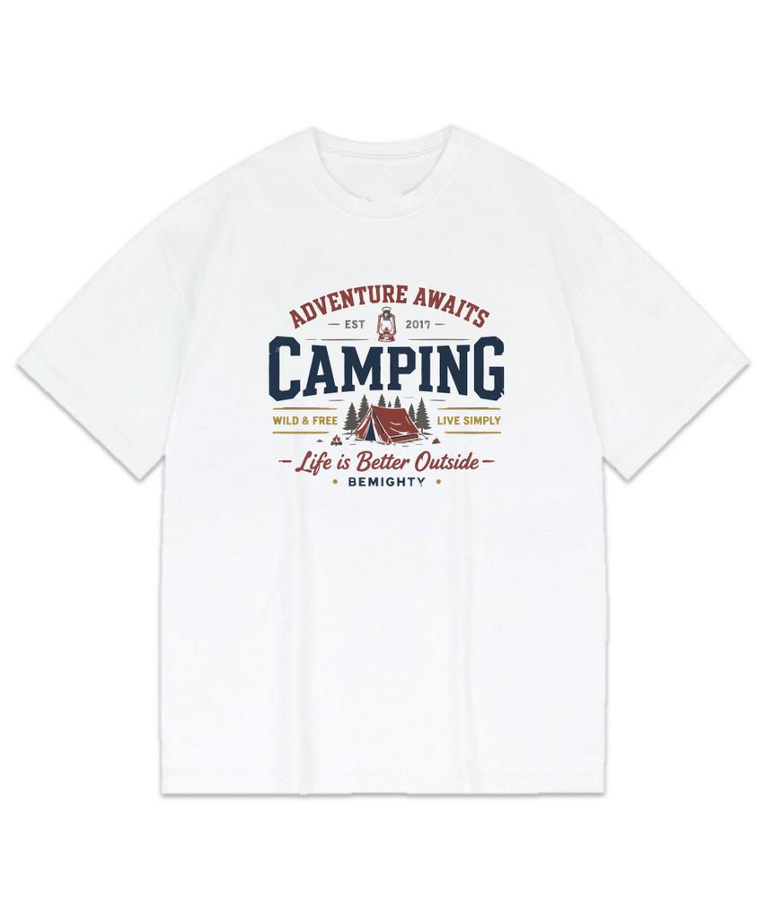BEMIGHTY Camping Vintage Drawing Oversized Short Sleeve T-Shirt [Dark Gray]