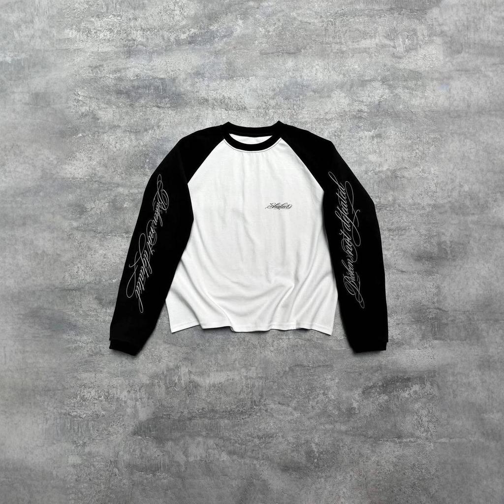 Minimalistisches Y2K-Stil Lockeres Rundhals-Langarm-T-Shirt