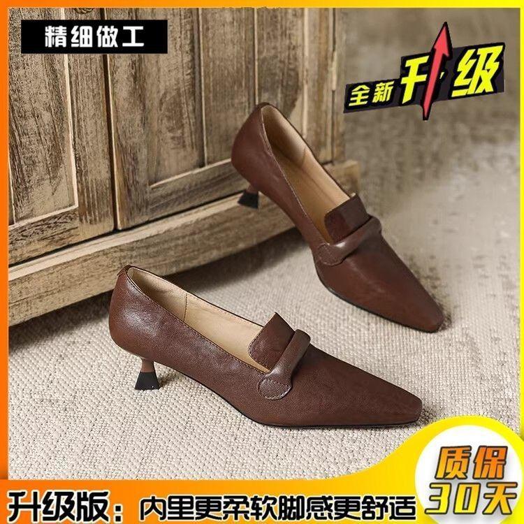 2025 New Retro French Simple Temperament High-end Niche Shoes Fashion Pointed Thin Heel Soft Leather Women's Single Shoes