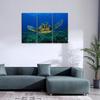 Turtle In the Blue Ocean Canvas Pictures Artwork 3 Panel Marine Life Painting Prints for Bathroom Living Dining Room Kitchen No Frame