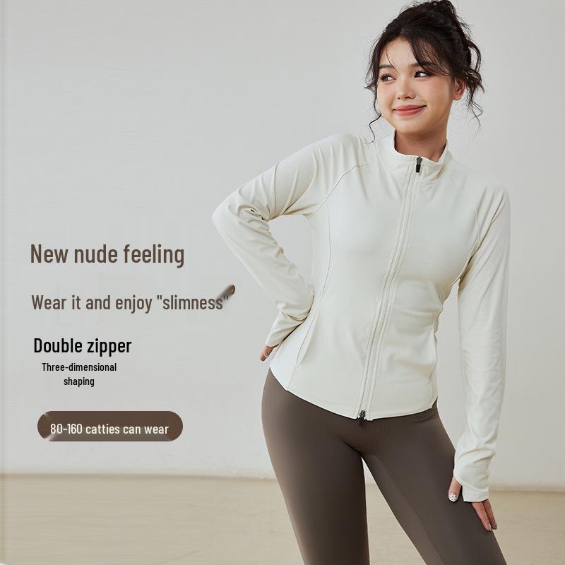 

Plus Size Women s Zipper Jacket Yoga Set - Slimming Long Sleeve Sports Top for Autumn & Winter Small