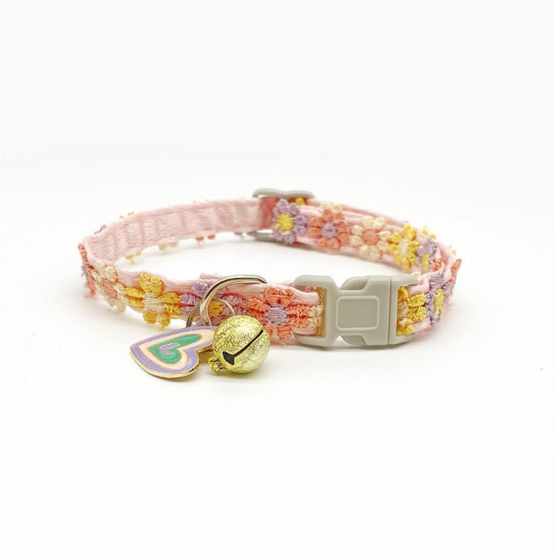 1PC Pet Necklace Colorful Lace Flower Cat Collar Puppy Ornament Collar Bell Neck Collar Cat Collar