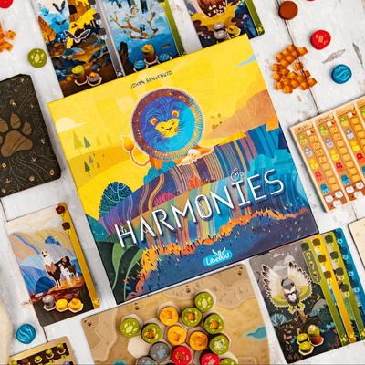 Versiunea în engleză Harmonies Natural Harmony - Joc de societate cu scor mare, puzzle cu animale, plasare, capodoperă, joc de cărți