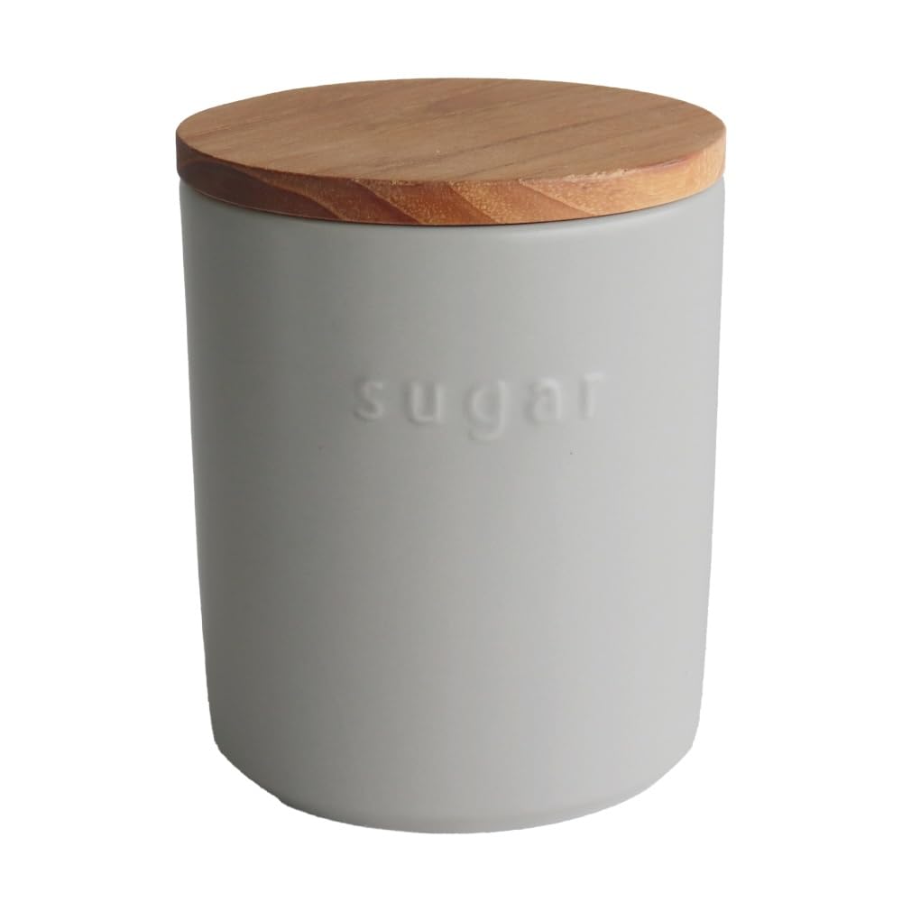 LOLO Storage container Greige 500ml Canister Ceramic Made in Japan Teak convex Canister set Salt Sugar (Sugar Greige)