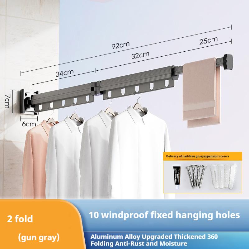 Retractable Clothes Drying Rack Hot Sale Foldable No Punching Wall-Mounted Suction Cup Aluminum Alloy For Bedroom Living Room
