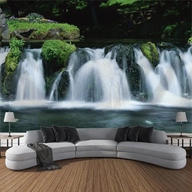 Beautiful Natural Landscape Large Tapestry Forest Waterfall Bohemian Wall Art Decoration Blanket Home Background Cloth Bedspread