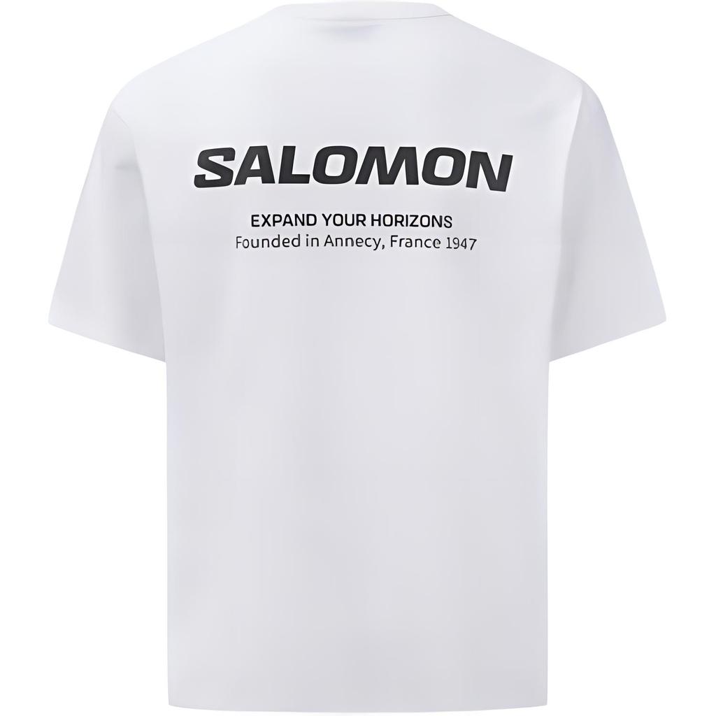 Salomon Logo Straight Cut Loose Fit Round Neck Short Sleeve T-Shirt Men Tops White C28056