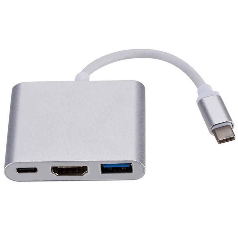 

Type-C to HDMI 3-in-1 4K Converter Aluminum Case 3.0 PD Charging Adapter Docking Station HD USB серебряный