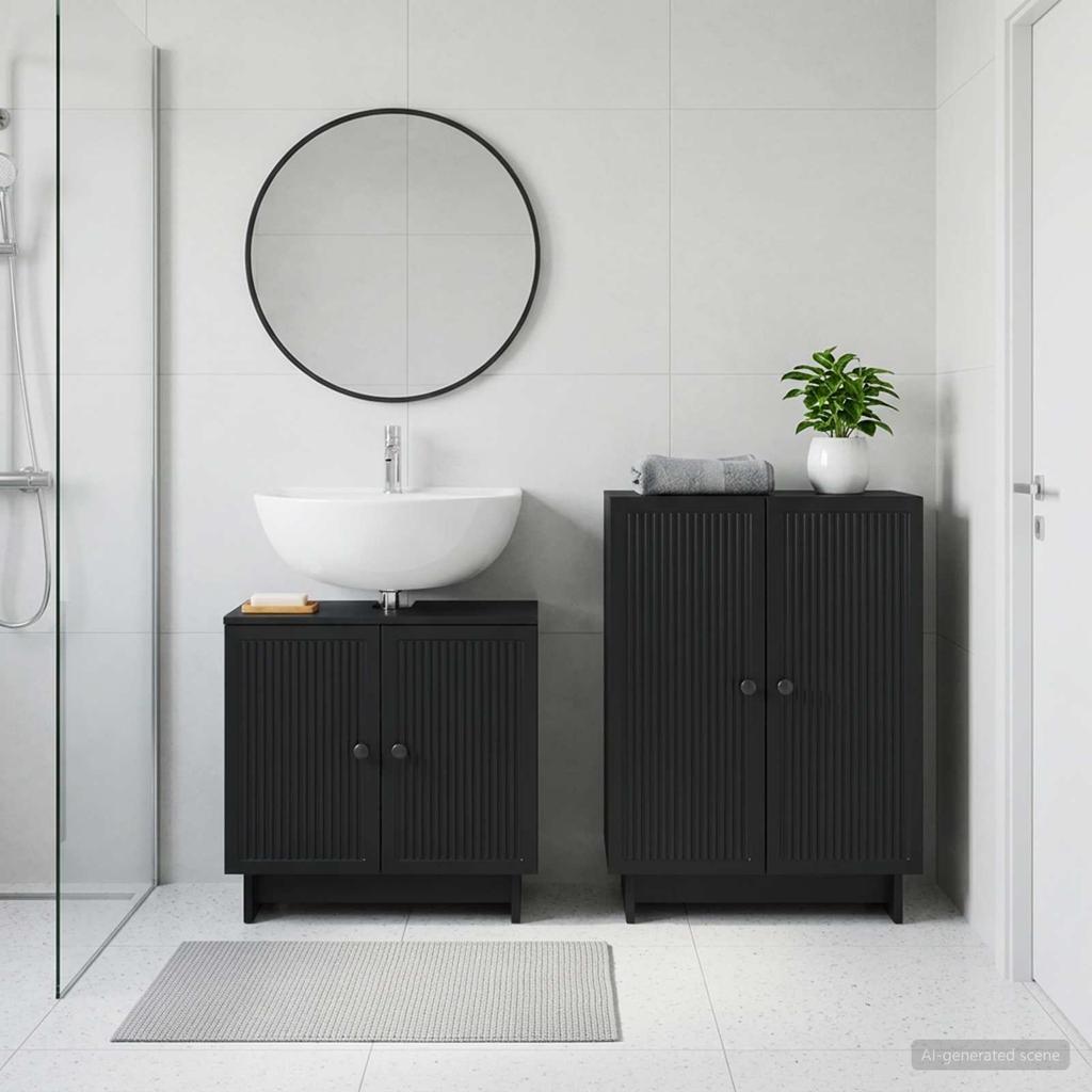 2 piece Bathroom Cabinet Set EDE Black Wood Material