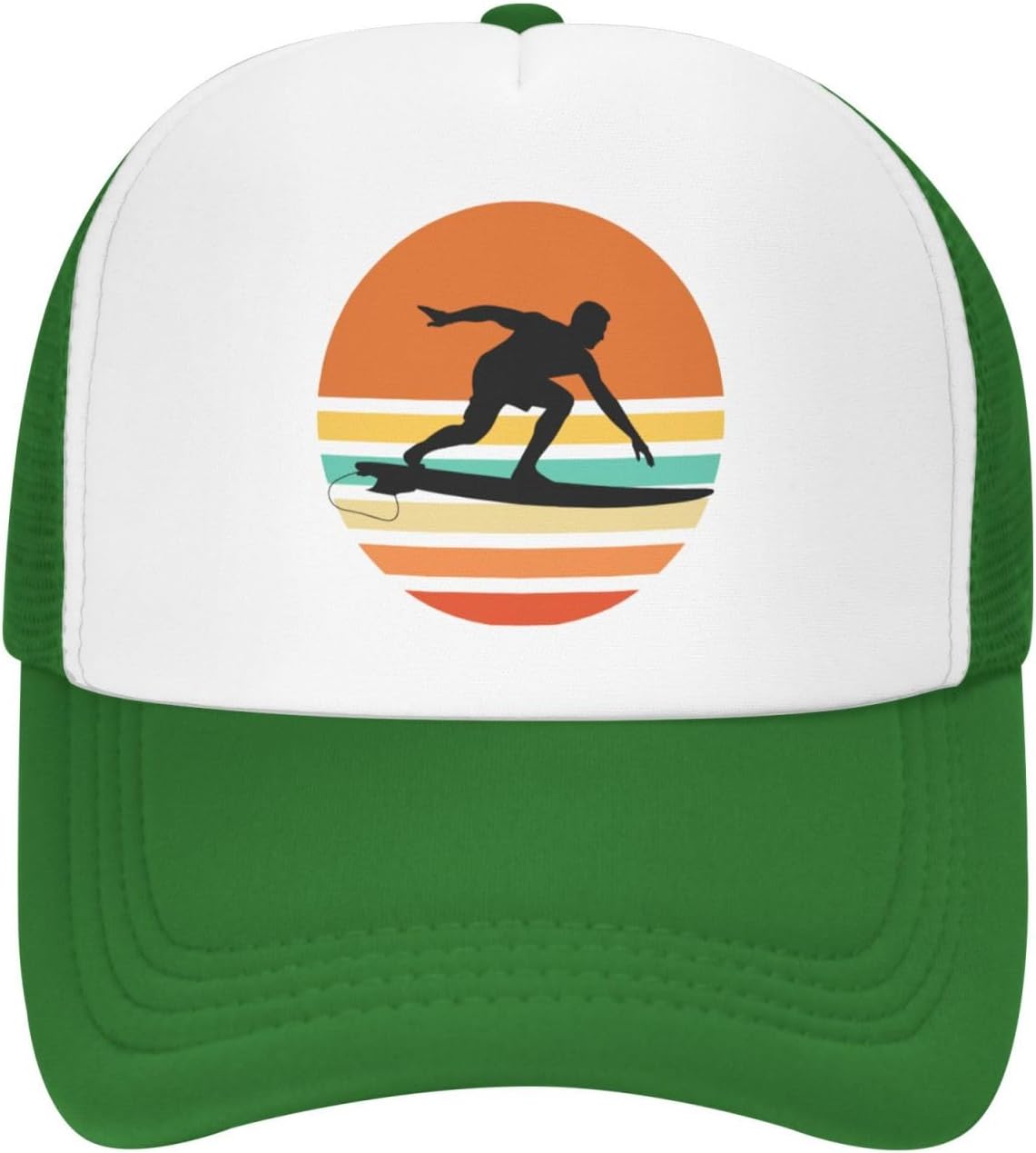 

Surfer Sunset Retro Graphic Trucker Hat Polyester Mesh Adjustable Snapback Outdoor Sports Cap for Men Women One Size