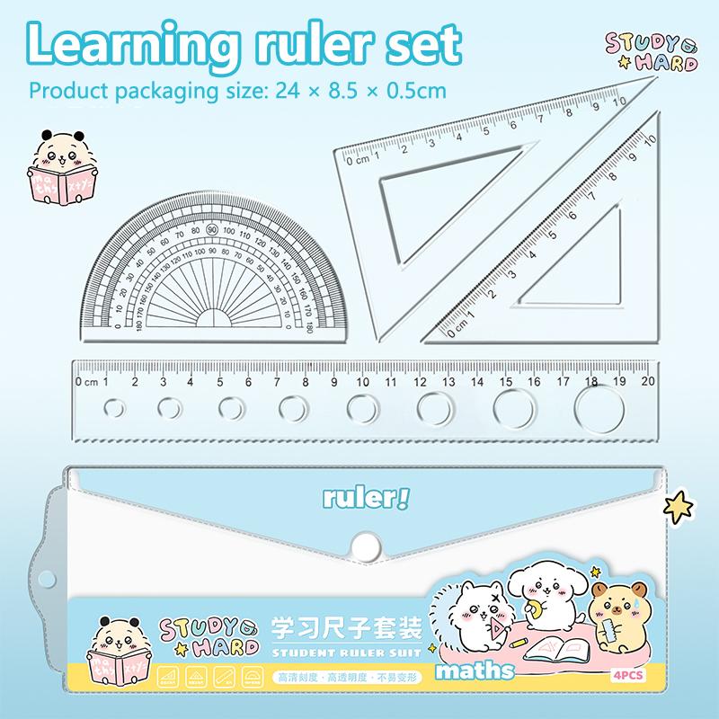 1Set Drăguț Desene Animate Capybara Copii Riglă Set Papetărie Riglă Combinație Multifuncțională Echer Triunghiular Instrumente de Desen