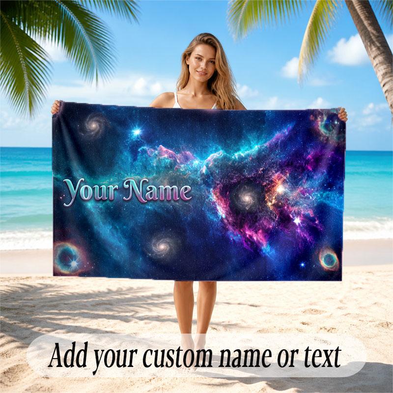 Space Cosmic Theme Soft Beach Towel Personalized Custom Name Text Towel Portable for Beach Pool Travel