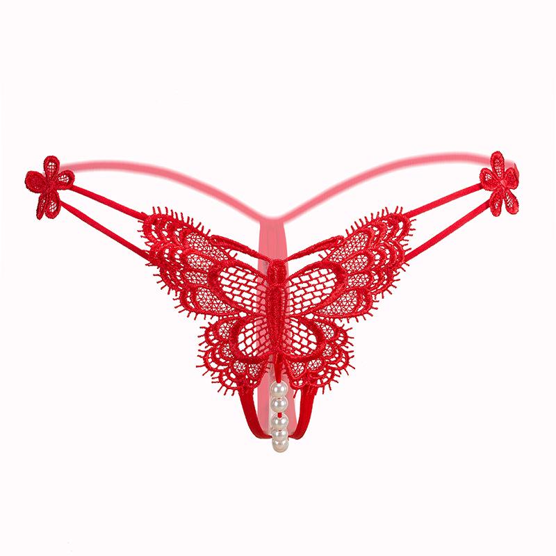 Lace Low-Waist Open Crotch Panties - Ultra-Thin Transparent Mesh Thong for Women