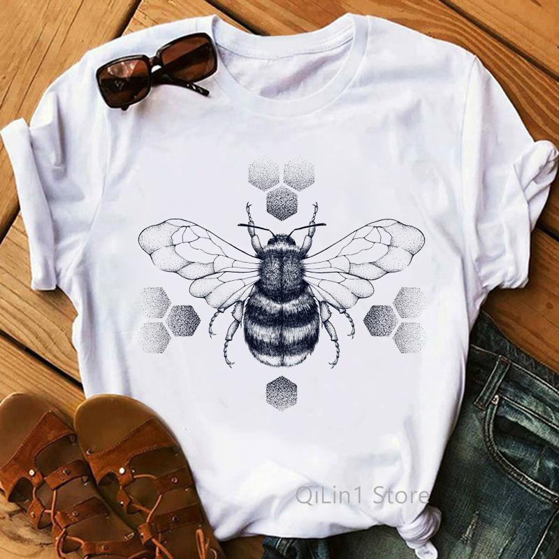 

Funny Let It Bee Graphic Print T-Shirt Women s Clothing 2025 Cool Tshirt Femme Harajuku Kawaii Clothes Summer T Shirt XXXL білий