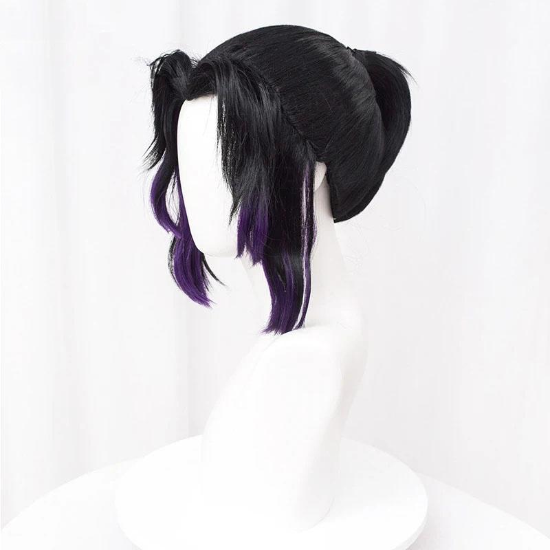 Kochou Shinobu Cosplay Wig Black Purple Heat Resistant Synthetic Hair Anime Wigs + Wig Cap