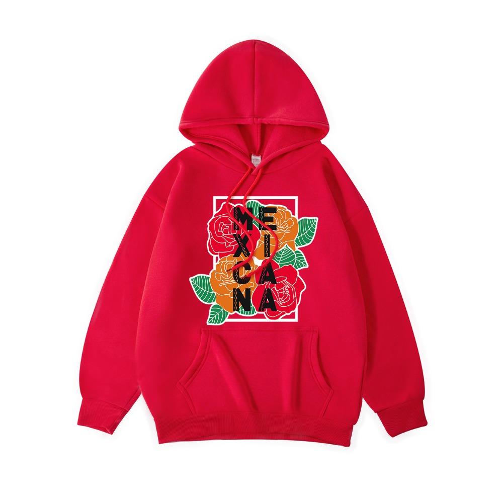 Mexico Letter Flag Printed Hoodie Women Comfortable Loose Hooded Winter Fleece Warm Sweatshirt Basics Streetwears