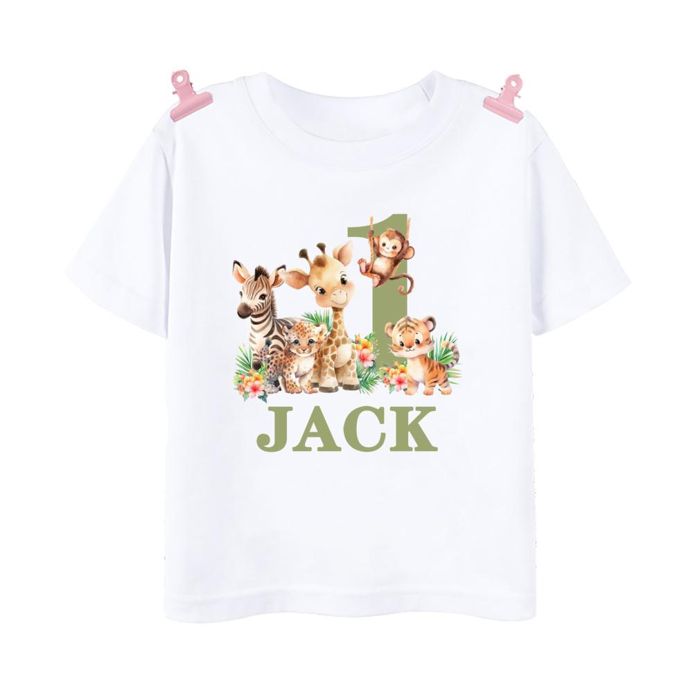 Wild Personalized Birthday Shirt 1-9 Years Shirt Tee Boys Jungle Party T-shirt Safari Animal with Name Clothes Kids Gifts Tops