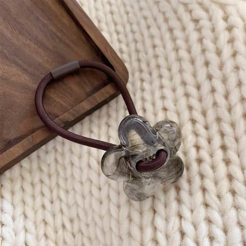 Korean Metal Flower Heart Elastic Rubber Band Scrunchies Elegant Hair Rope Hairband For Women Headband Hair Accessories Headwear