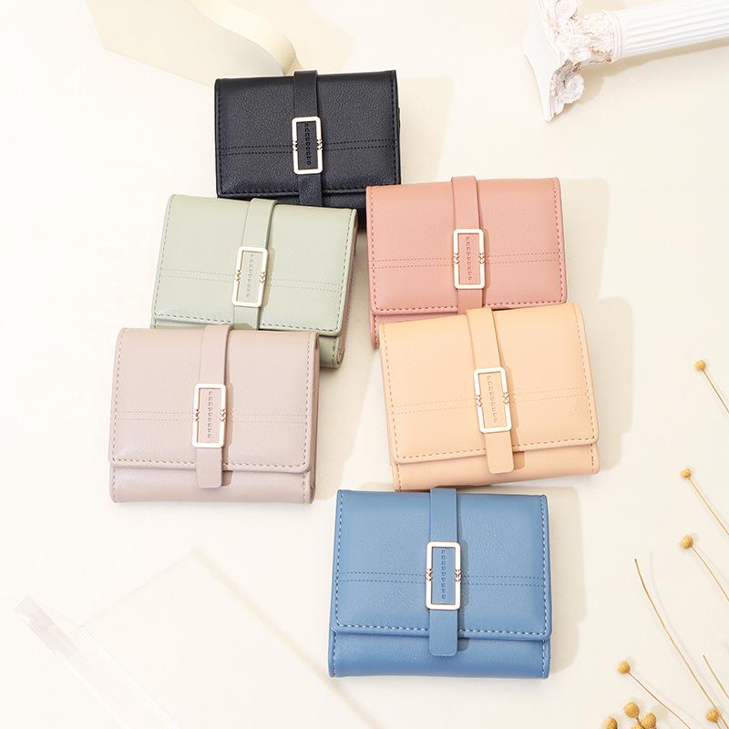 Women's Short Wallet with Simple Buckle and Foldable Handbag for Women