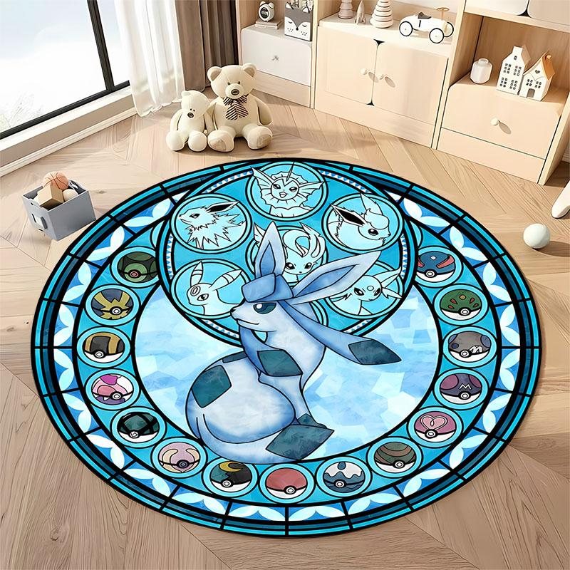 1PC Cute PokemonEevee Charizard Print Round Rug Living Room Bedroom Decor Indoor Floor Mat Decor Carpet for Teens Adult Gifts