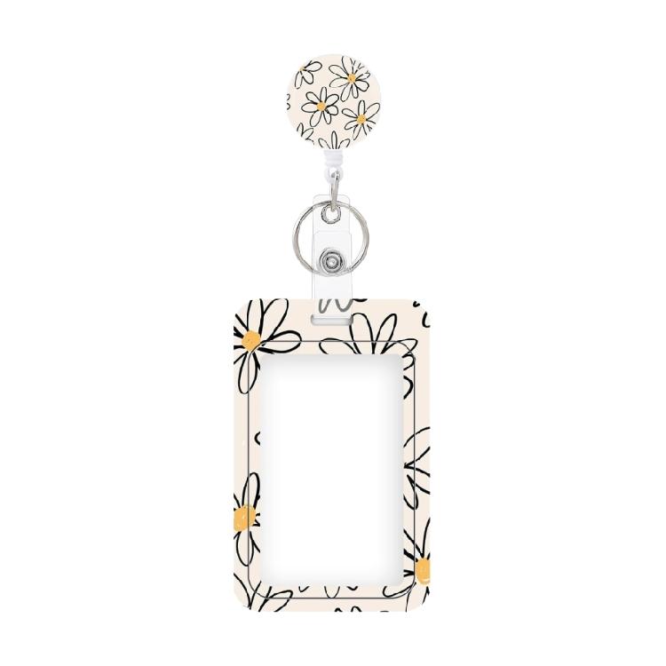 

Retractable ABS Badge Holder Water Resistant Floral Print Clear Card Sleeve Sliding Open Card Protector Case for Student белый