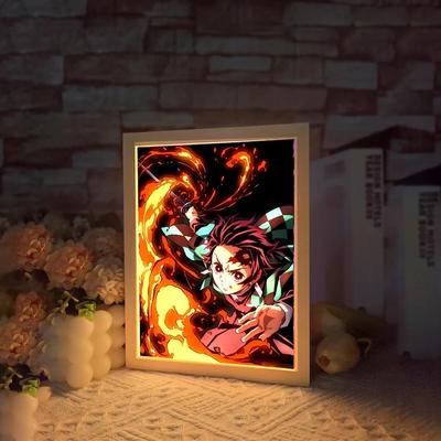 Anime Světelné Malování Měsíční Lampa Kyojuro Rengoku Kimetsu Demon Slayer LED Fotorámeček pro Pokojové Nástěnné Umění Hoom Deco No Yaiba Dárky