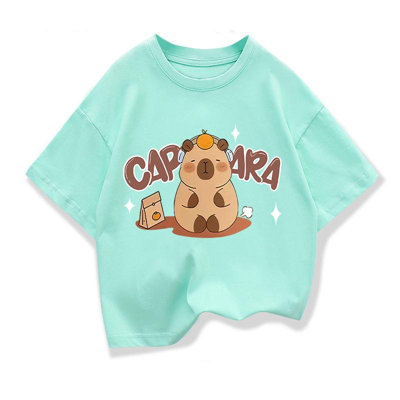 Capybara Pattern Girl T-Shirt Short Sleeve Girls' Summer Clothes Boys Girls Tops Tees Children's T-Shirt Fashion Girl Clothing