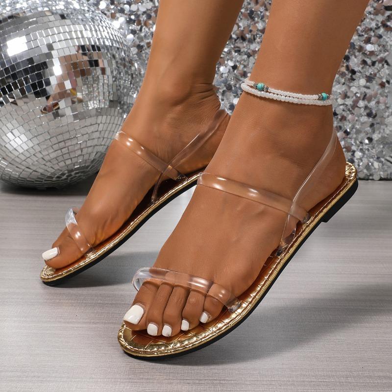 Wish large size sandals women's summer new open-toed lightweight one-word flat-bottomed cool slippers women