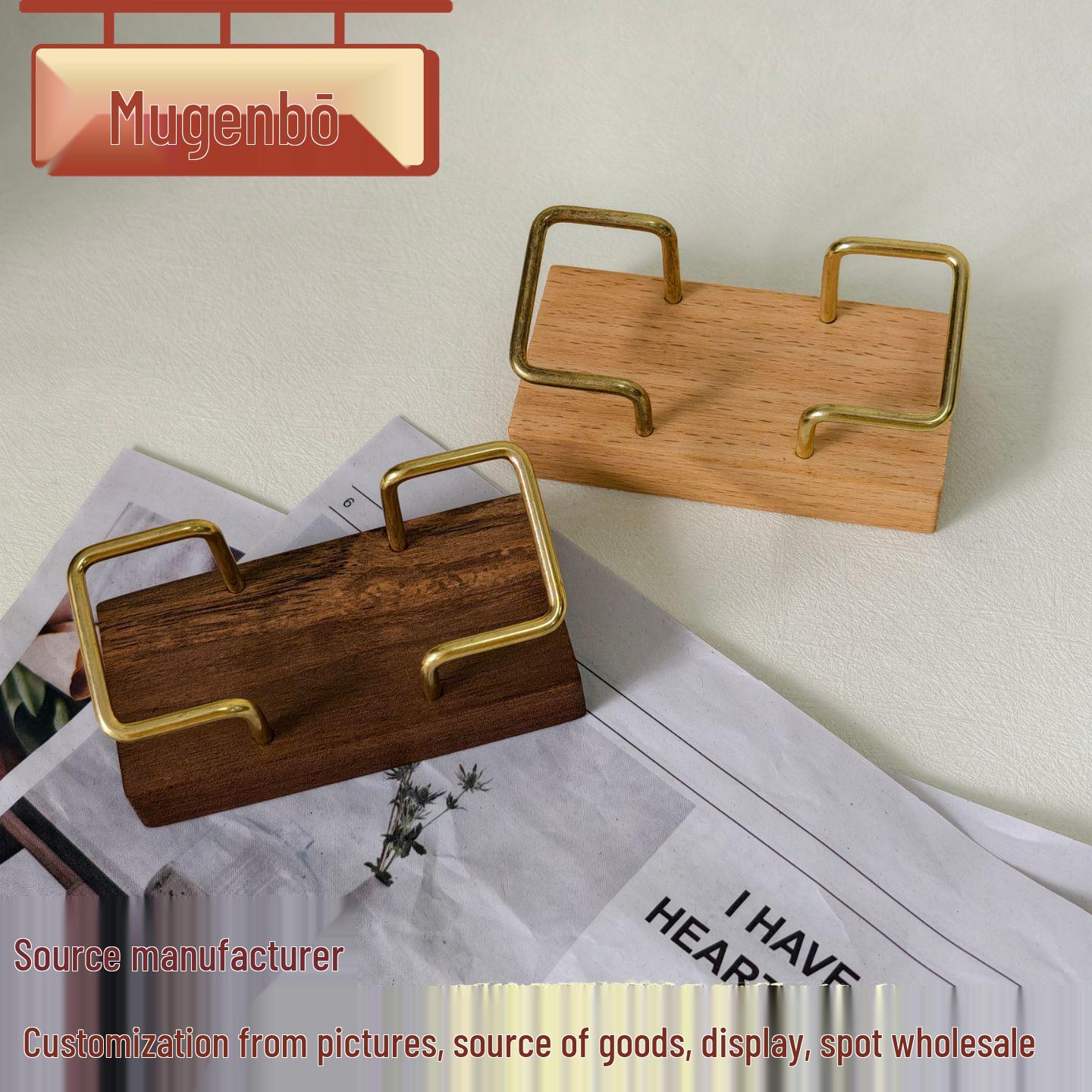 Walnut Wooden Business Card Holder – Creative Office Desk Card Stand & Signature Clip Box Black Walnut
