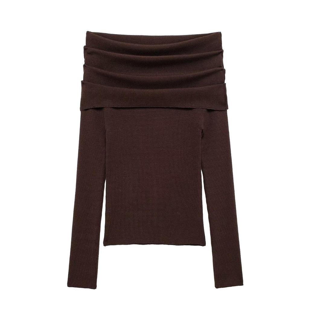 2025 Spring Off-Shoulder Knit Pullover: Women's Slim, Versatile, Long-Sleeved Fashion Top