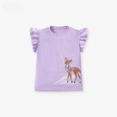 Deer Print Girls Cotton T-shirt Summer Children's Short-sleeved Bottoming Shirt