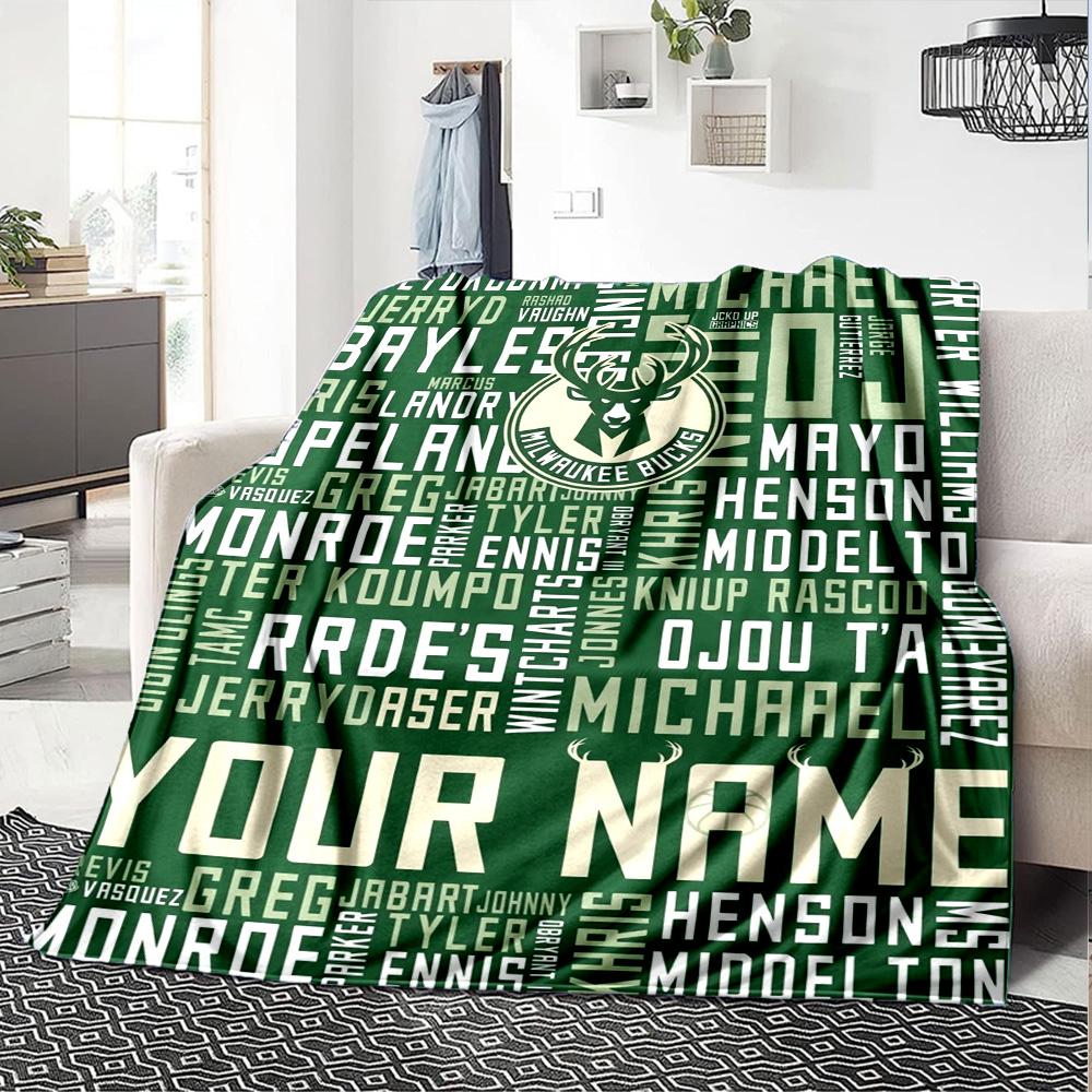 Name Custom Milwaukee Bucks Logo Print Flannel Blanket High Quality Warm Comfortable Cover for All Seasons Perfect for Gifts Home Decor