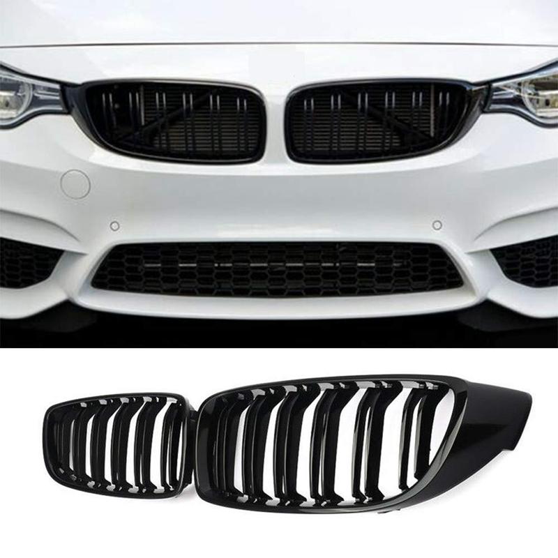 Kühlergrill Gitter Nierengrill Ersatz für BMW 4er F32 F33 F36 F80 F82 Doppelsteg M4 Sport Style Glänzend Schwarz