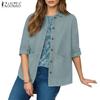 ZANZEA Women Casual Turn Down Collar Loose Long Sleeve Blouse