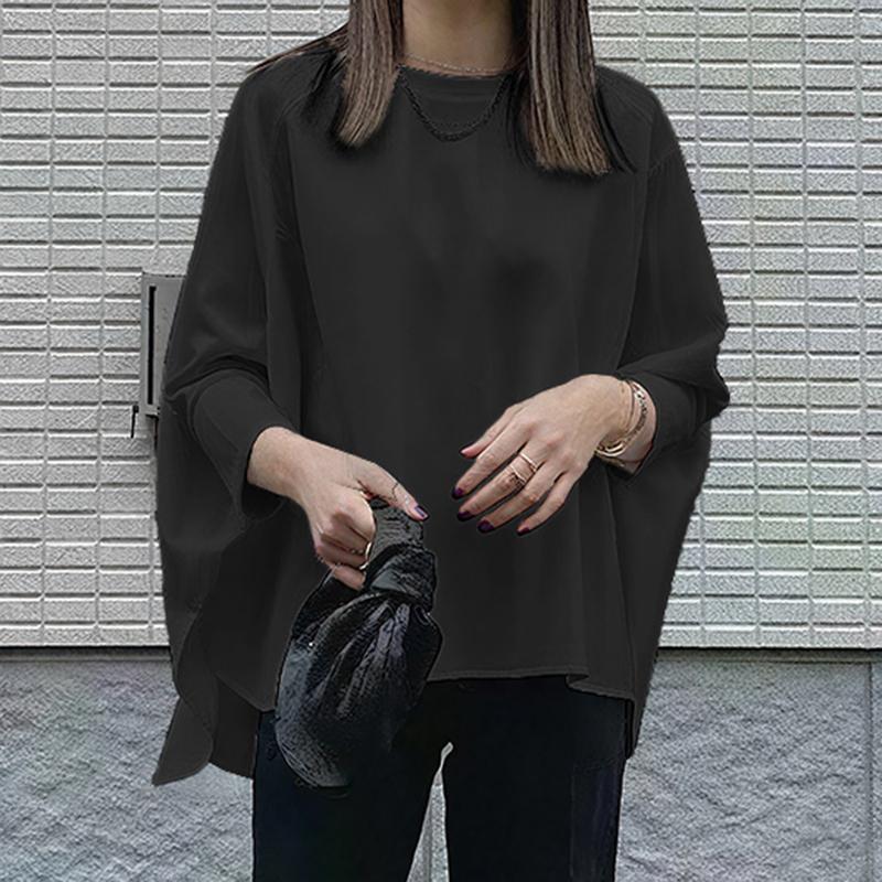 

ZANZEA Женская повседневная блузка с круглым вырезом, однотонная, свободного кроя, с длинным рукавом 5XL чёрный