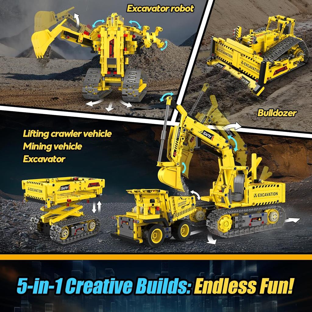 5-in-1 Stem Building Robot,555 PCS Kits for Kids , APP & Remote Control,Excavator Construction Toys, Programmable Erector, Gift