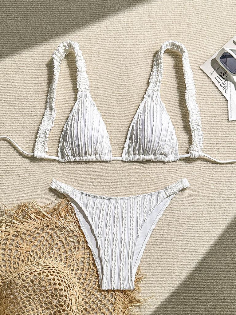 Bikini Sexy Monocrom European & American 2024 Costum de Baie pentru Femei - Stil Ins Haine de Plajă