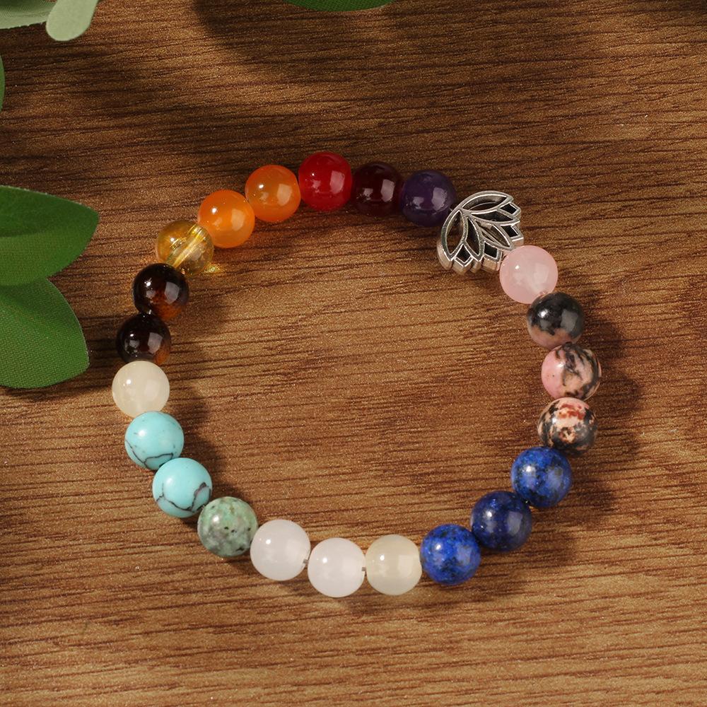Festive Gifts Chakra Stone Beaded Bracelet With Lotus Charm Spiritual Fashion Jewelry For Men And Women Daily Wear Simple Versatile Accessory