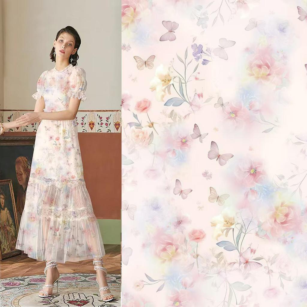 Chinese Style Floral Tencel Linen Fabric Lightweight Printed Cloth for Hanfu Cheongsam Dress Anti Mosquito Pants Garment Mater