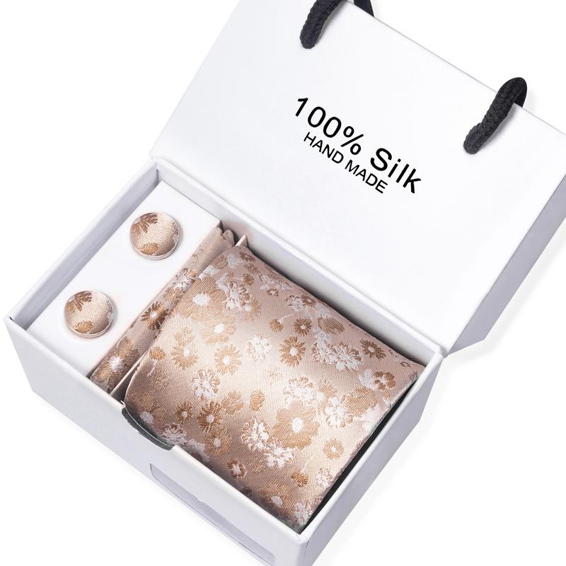Men'S Business Tie Square Scarf Gift Box Striped Plain Suit Shirt Tie Black Gift Box Set