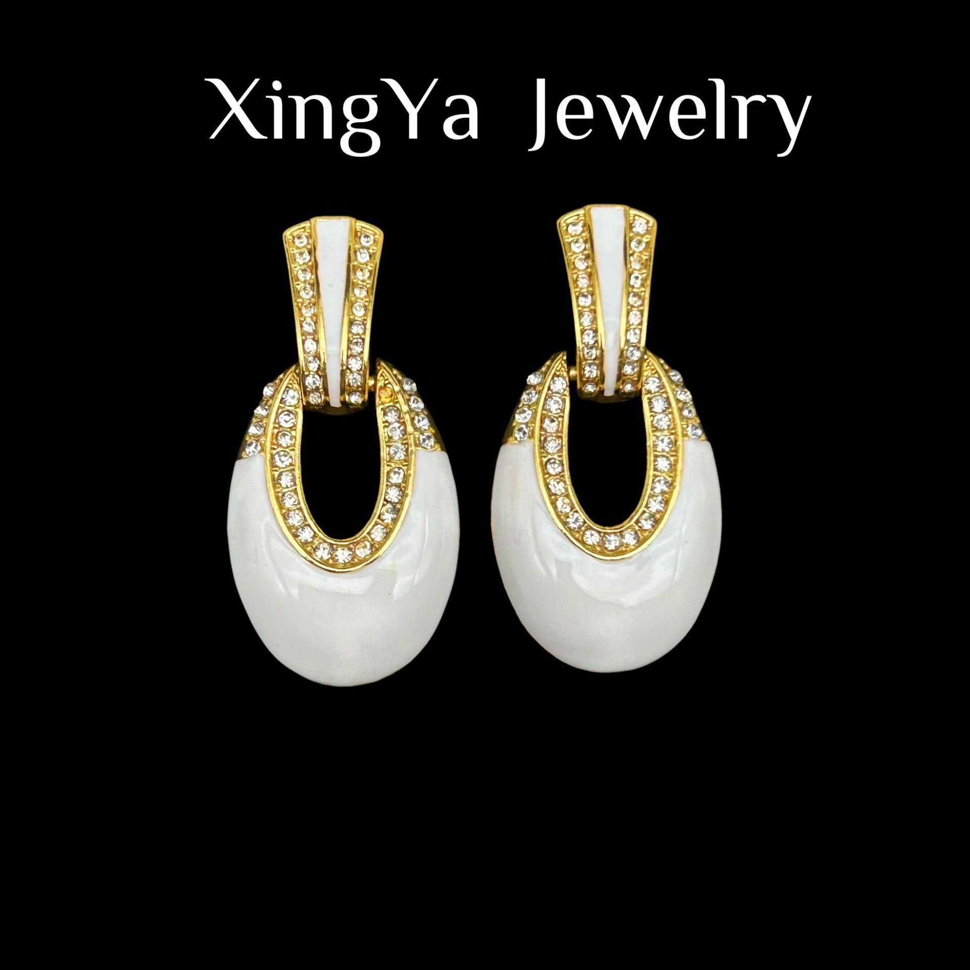 Vintage Full Retro Drip Oil Earrings With Hong Kong Style High-end Temperament Women s