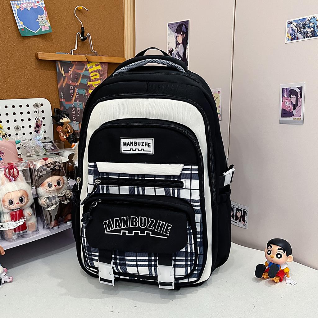 Schoolbag High Value Plaid Contrasting Color Backpack Female Campus Style Student Schoolbag Large Capacity Lightweight College Style Casual Backpack