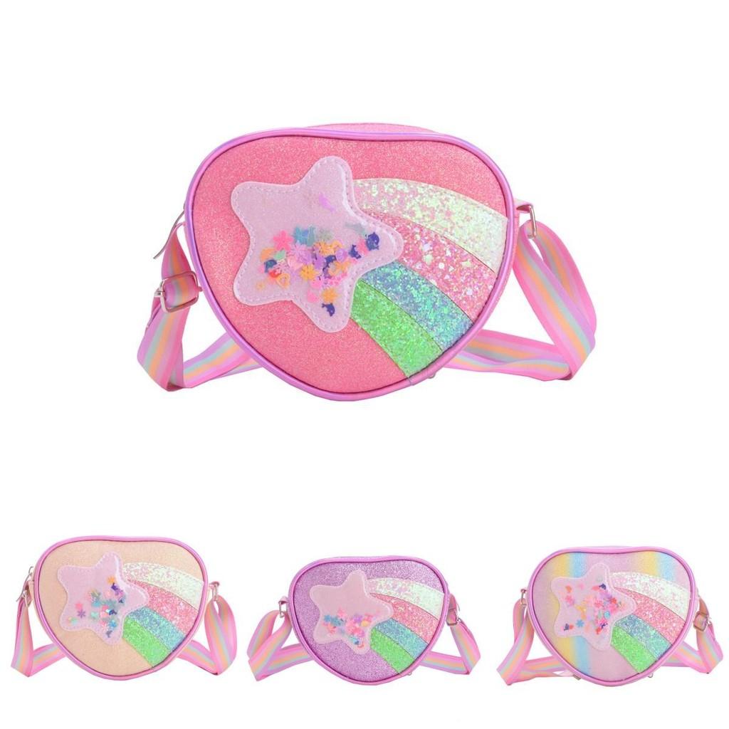 Adorable Cartoon Star Shoulder Bag For Girls With Rainbow Stripes And Heart Design