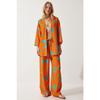 Zestaw damskich spodni kimono palazzo w kolorze pomarańczowym, wzorzystym En00614