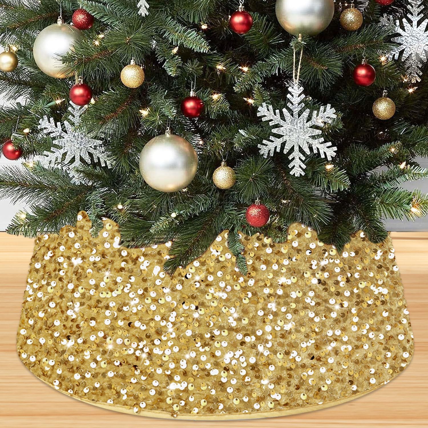 

Красные пайетки Воротник для рождественской елки Блестящее круглое кольцо для елки Элегантные юбки для елки Воротник Вышитые основания для елки Блестящие украшения золотой