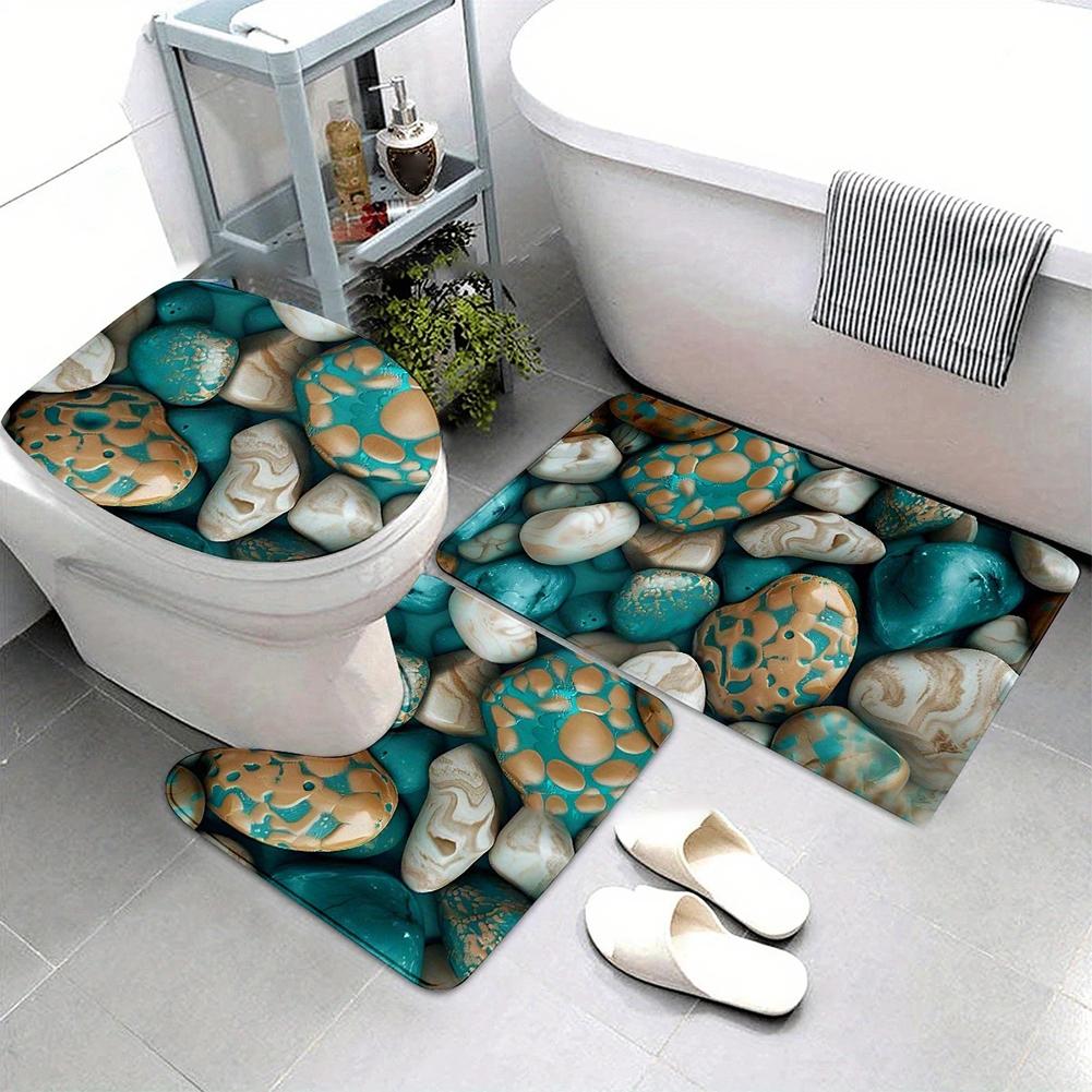 3 Piece Stone Style Bath Mat Set Designed for Bathroom Floor Safety with Non Slip Base and Efficient Water Absorption