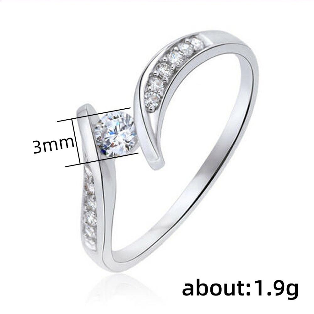 Twisted Arm Zircon Wedding Ring - Elegant White Gold Finger Ring for Women