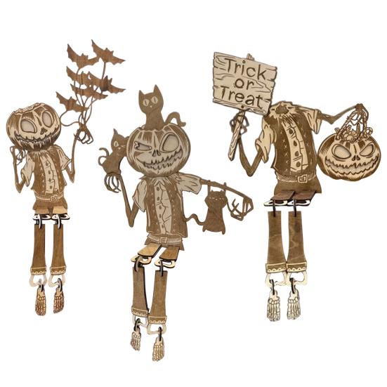 Articulated Pumpkin Man Halloween Decoration Spooky Wooden Pumpkin Skeleton Tabletop Ornament for DIY Home Office Decor