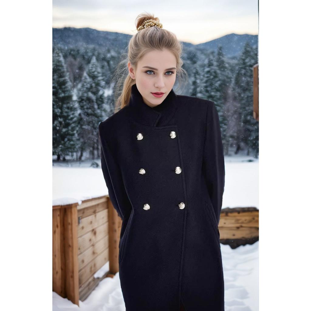 Women's Coats - Fall Winter Women's Mid-length Wool Coat Slim Fit Stand Collar Fashion Elegant Women Outerwear