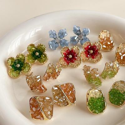 Gradient Crystal Flower Earrings, Sweet Forest Style Earrings, Light Luxury Elegant High-End Earrings, Hypoallergenic Nickel-Free Jewelry for Women